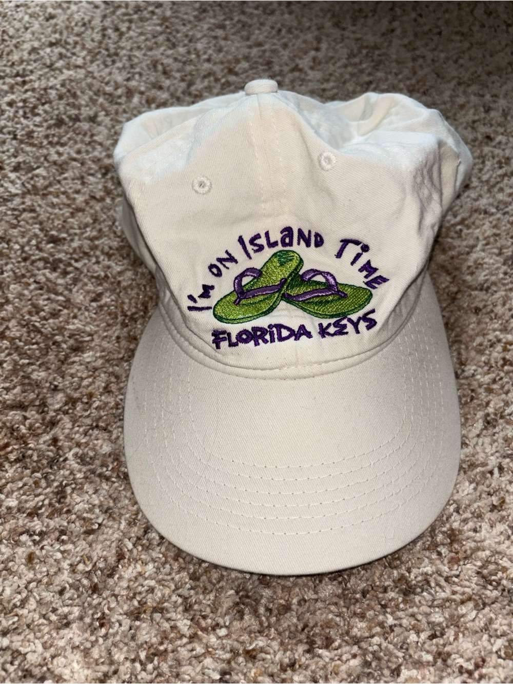 Florida Keys "I'm On Island Time" White Embroidered Hat